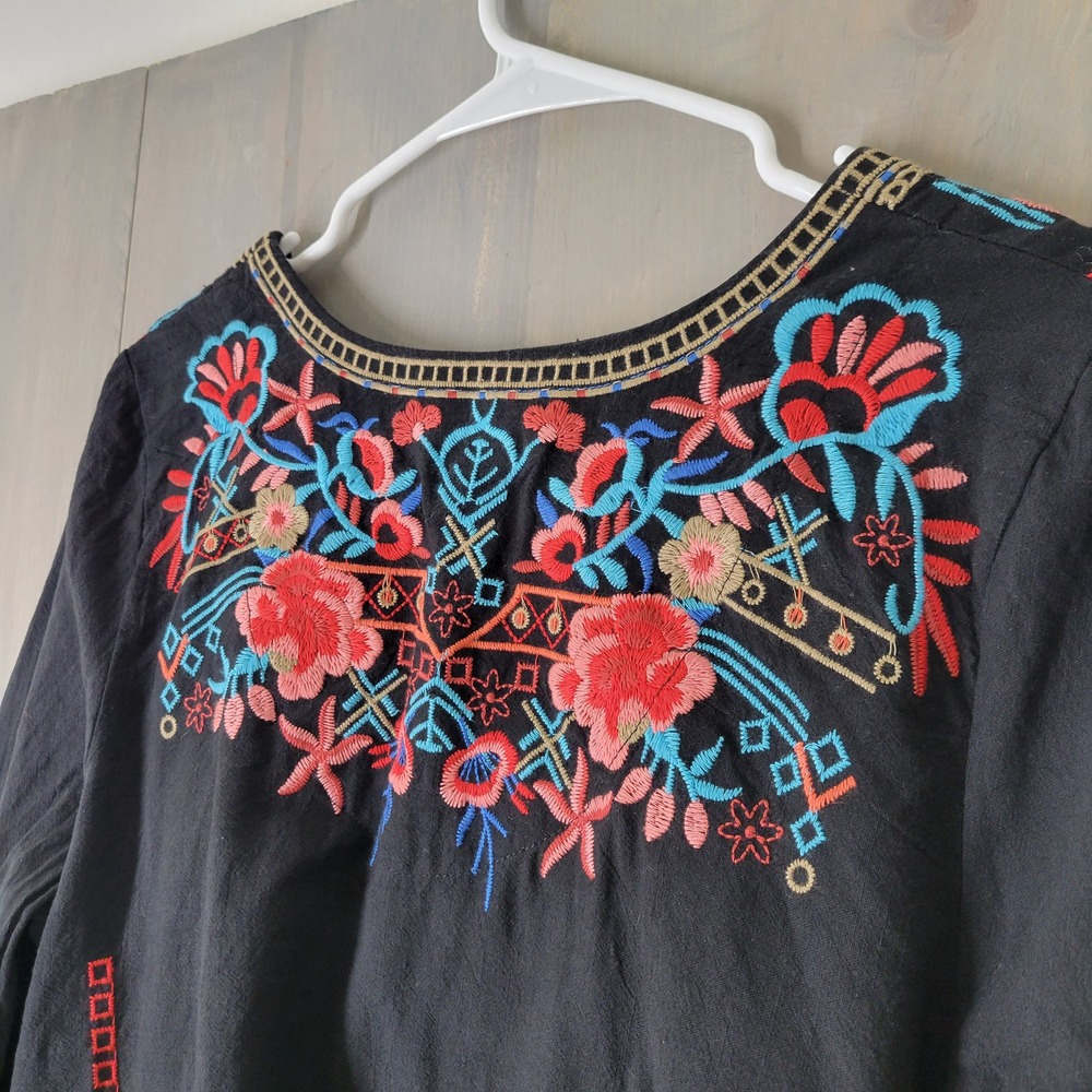 YZXDORWJ Embroidered Tunic Top Women S Black Red Artisan Boho Peasant - Picture 4 of 7